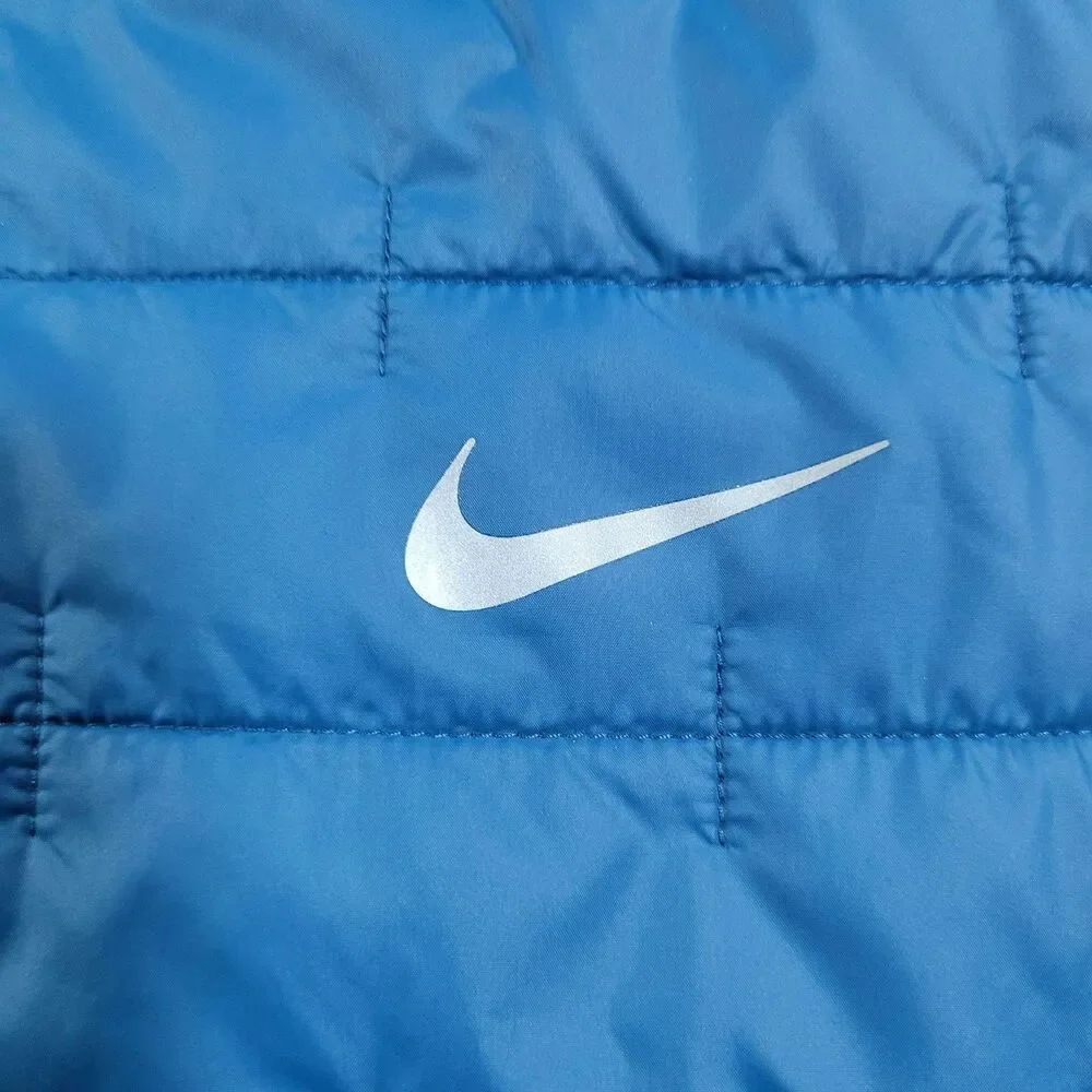 Nike Therma-FIT Running Vest Womens 1X Blue Quilted Full Zip Swoosh Logo